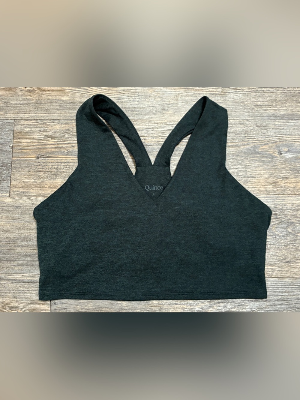 Quince Large Ultra-Soft V-Neck Cropped Tank Sports Bra Heather Charcoal Gray